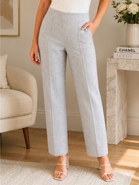J. Jill Linen Stretch coastal resort cropped summer ankle pants gray L